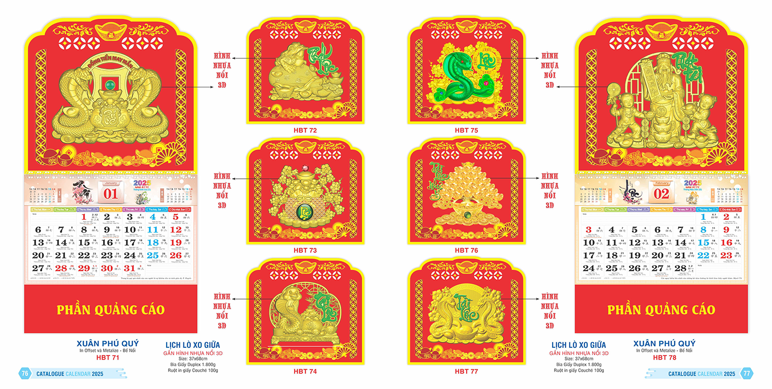 LỊCH LÒ XO GIỮA ( GẮN HÌNH NHỰA NỔI 3D )